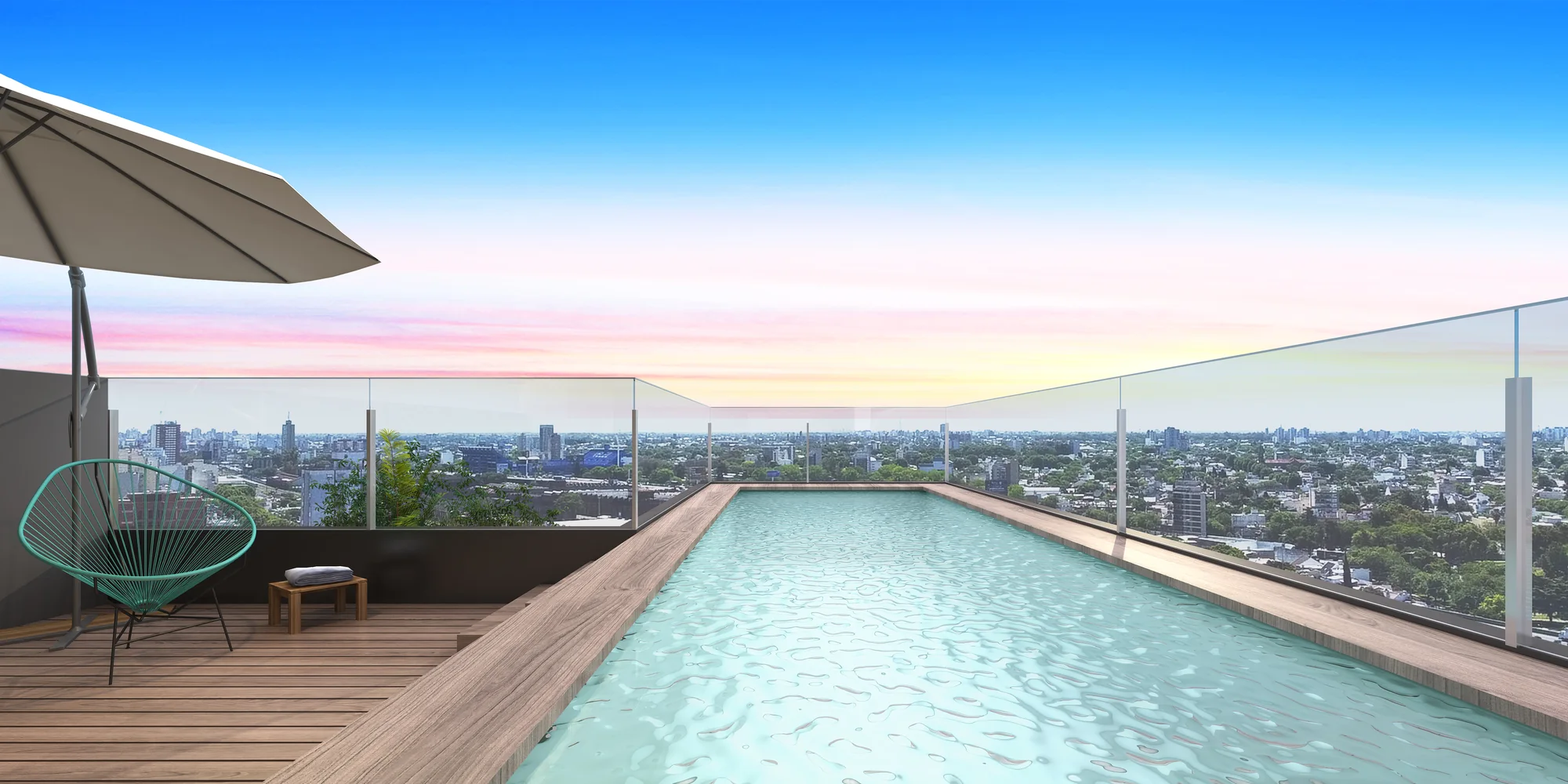 Piscina panorámica en el nivel de amenities de RL70