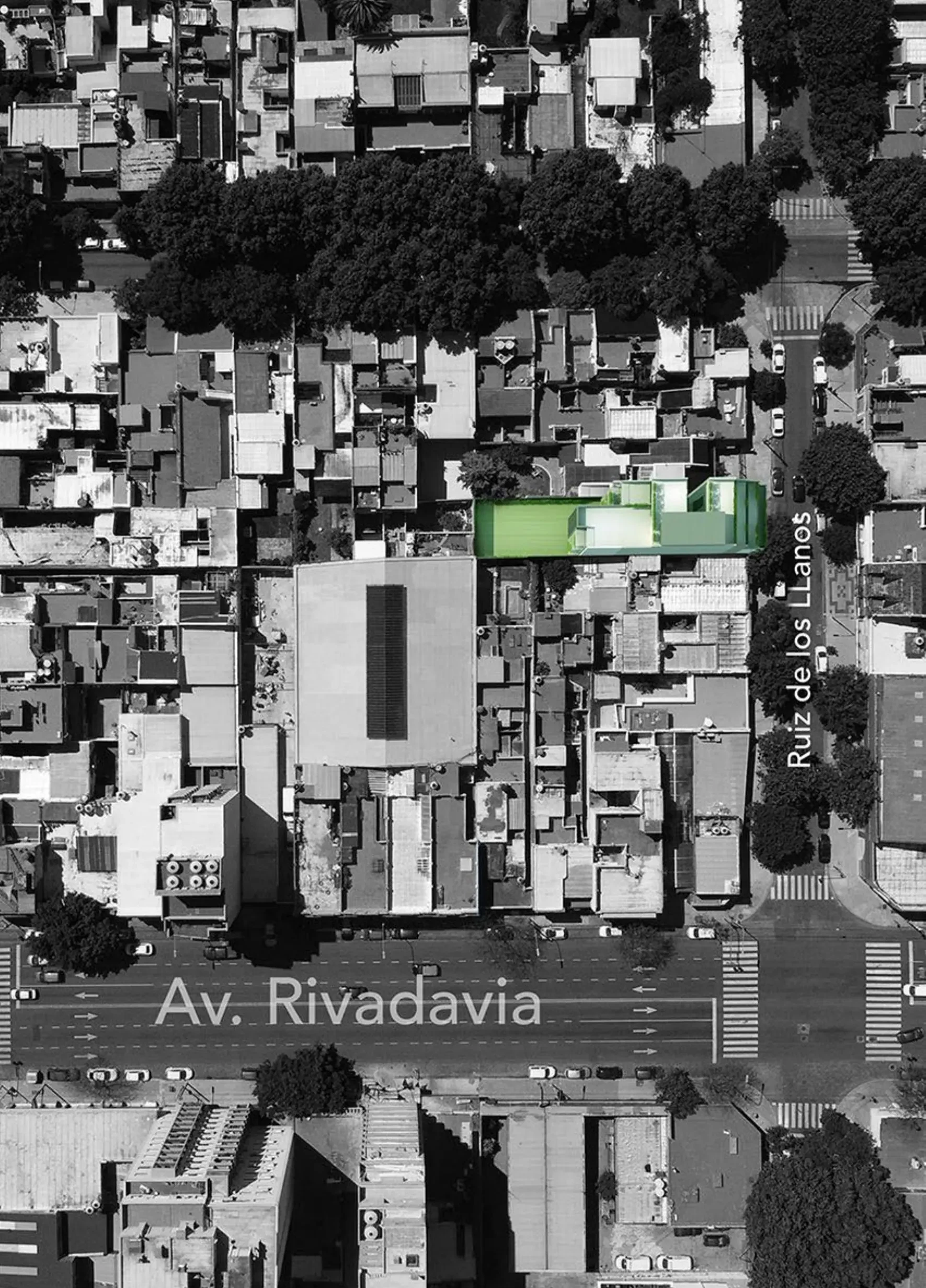 Plano aéreo con la ubicación de RL70 sobre Ruiz de los Llanos, cerca de Av. Rivadavia